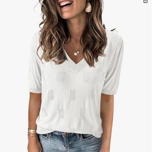 Off-White V-Neck Short Sleeve Knitted Sweater by Arach & Cloz